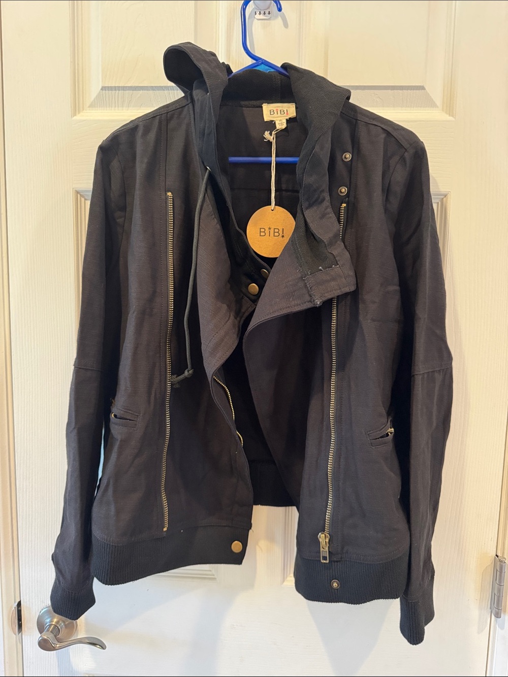 BiBi Black Lightweight Hooded Zip Jacket XL NWT